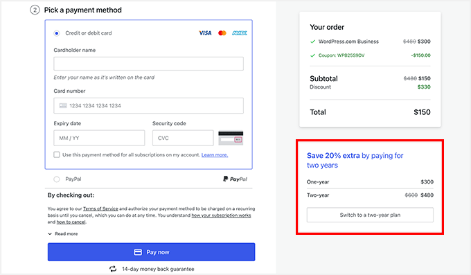 WordPress.com payment and additional discount details WordPress.com payment and additional discount details