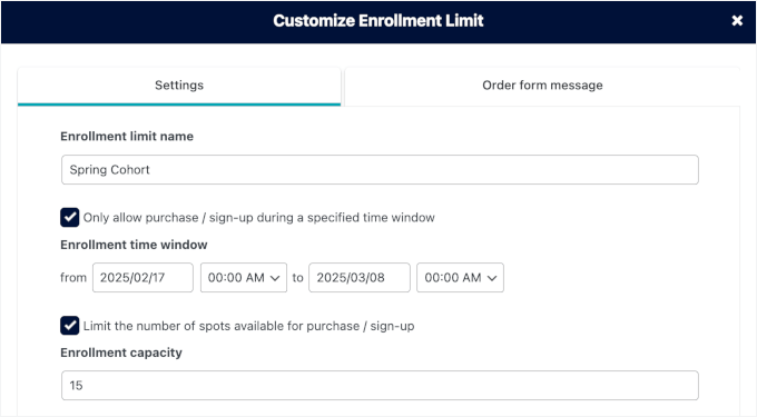 Configuring enrollment limit settings Configuring enrollment limit settings