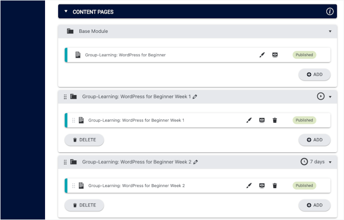 Published content pages Published content pages