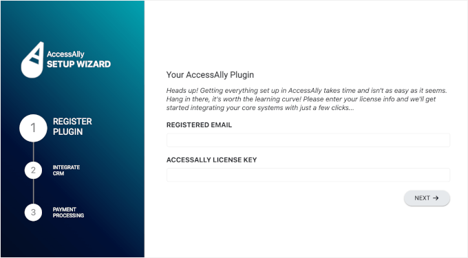 AccessAlly's setup wizard AccessAlly's setup wizard