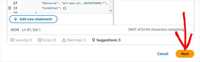 Klicken auf die Schaltfläche „Weiter“ nach dem Hinzufügen des JSON-Berechtigungscodes Klicken auf die Schaltfläche „Weiter“ nach dem Hinzufügen des JSON-Berechtigungscodes