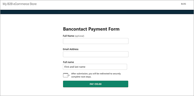 Bancontact payment form page preview Bancontact payment form page preview