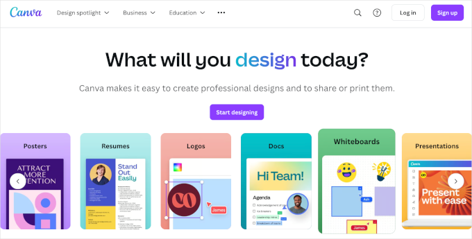 Canva's homepage Canva's homepage