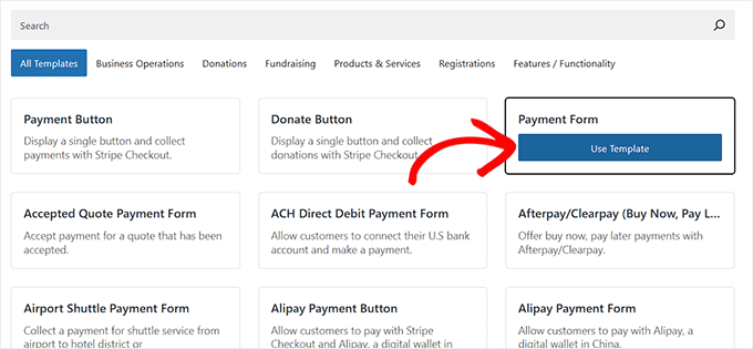 Choose the payment form template Choose the payment form template