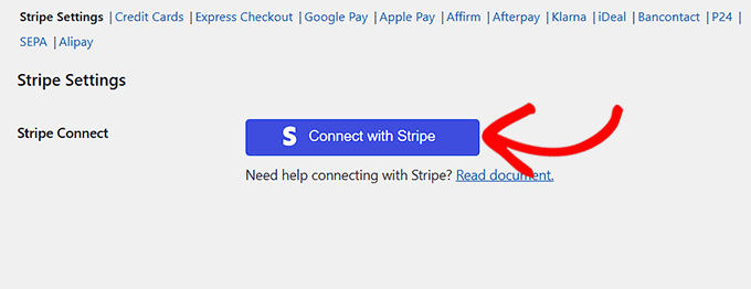 Click the Connect With Stripe button Click the Connect With Stripe button