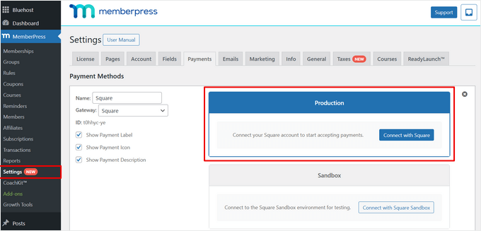 Add Square as payment option in MemberPress