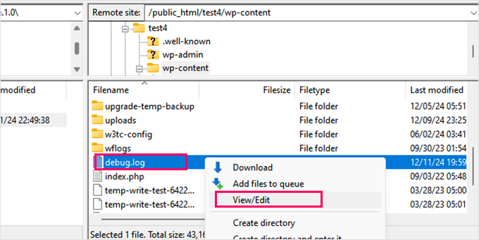 Debug log file Debug log file