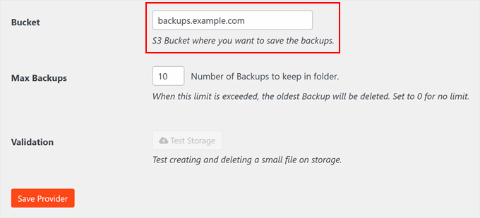 Eingabe Ihres Amazon S3 Bucket-Namens in Duplicator Eingabe Ihres Amazon S3 Bucket-Namens in Duplicator