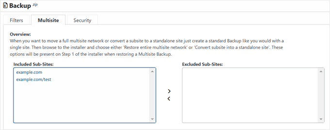 Choosing what subsites to exclude or include in the WordPress multisite backup Choosing what subsites to exclude or include in the WordPress multisite backup