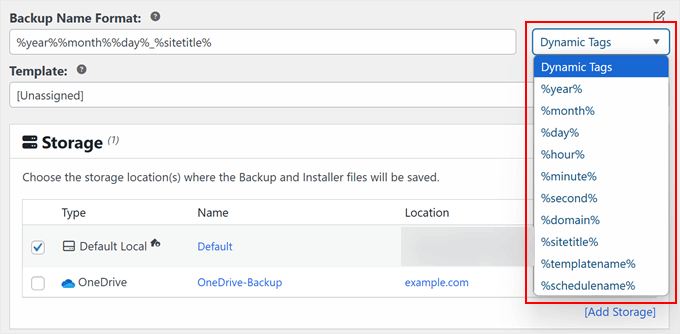Adding dynamic tags to a Duplicator backup file name Adding dynamic tags to a Duplicator backup file name