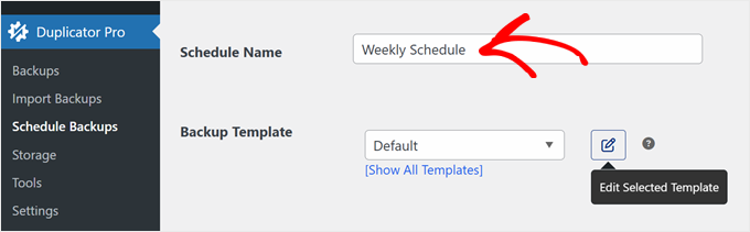 Naming a backup schedule in Duplicator Naming a backup schedule in Duplicator