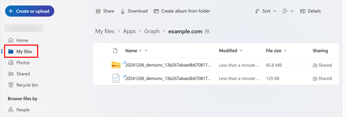 What Duplicator backups look like in OneDrive What Duplicator backups look like in OneDrive