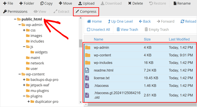 Compressing WordPress multisite files in Bluehost file manager Compressing WordPress multisite files in Bluehost file manager
