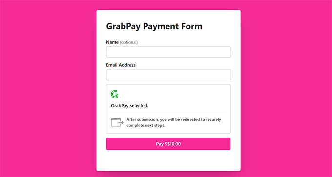 GrabPay payment form preview GrabPay payment form preview