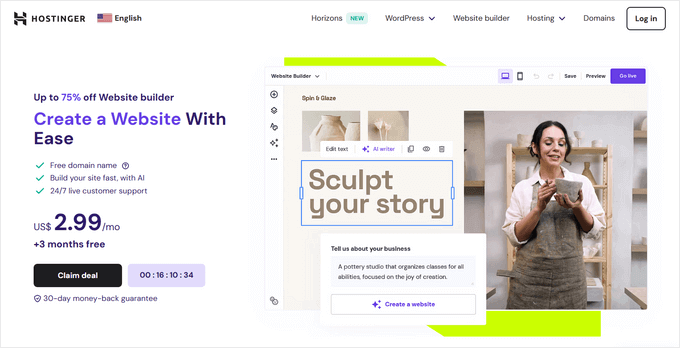 Hostinger Website Builder's landing page Hostinger Website Builder's landing page
