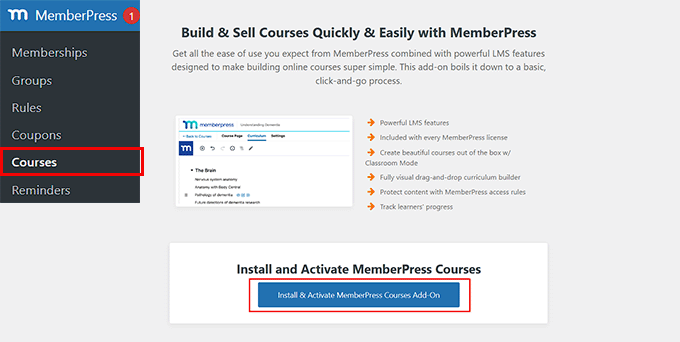 Install and activate the Courses addon Install and activate the Courses addon