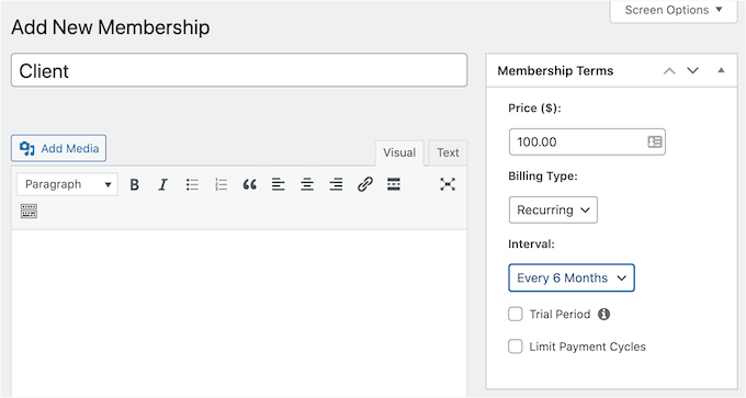 Opções de pagamento recorrente no MemberPress