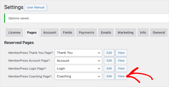 Edit and View buttons for MemberPress coaching page Edit and View buttons for MemberPress coaching page