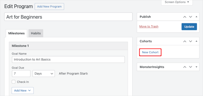 The New Cohort button The New Cohort button