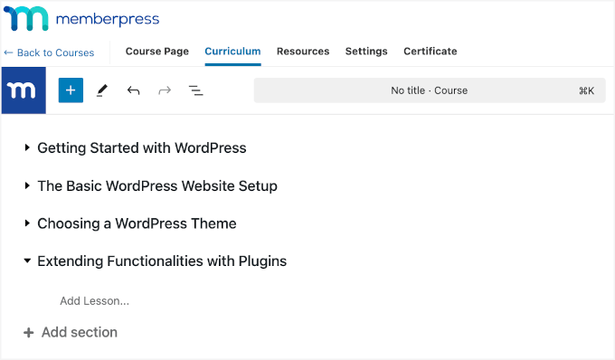 Adding a new curriculum in MemberPress Adding a new curriculum in MemberPress