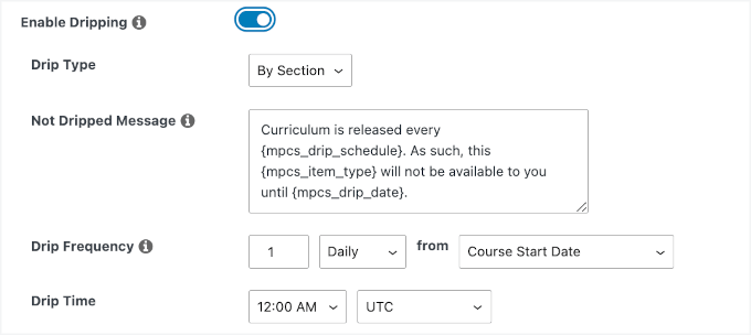 Abilitare il dripping in MemberPress Courses