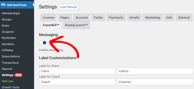 Enabling messaging in CoachKit Enabling messaging in CoachKit