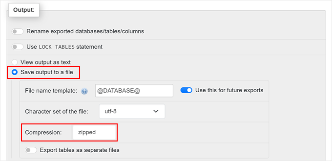 Saving the database export as a file in phpMyAdmin Saving the database export as a file in phpMyAdmin