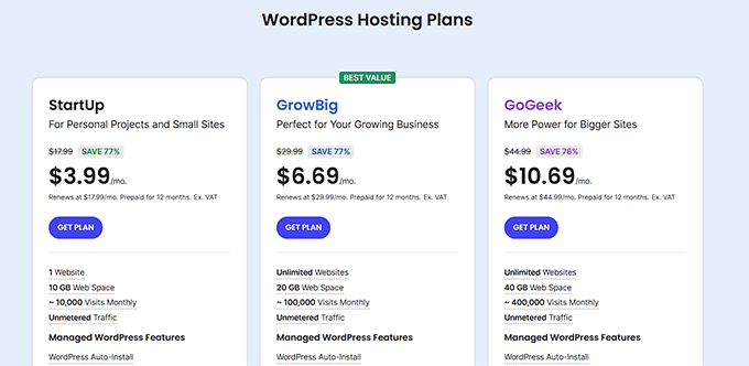 SiteGround pricing plan