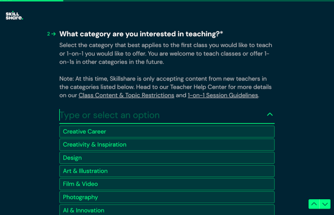 Escolhendo uma especialidade no SkillShare