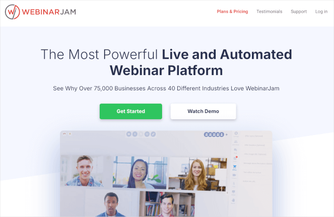WebinarJam's homepage WebinarJam's homepage