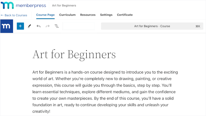 Course title and description Course title and description