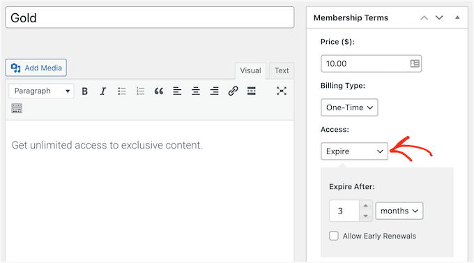 Impostazione data di scadenza