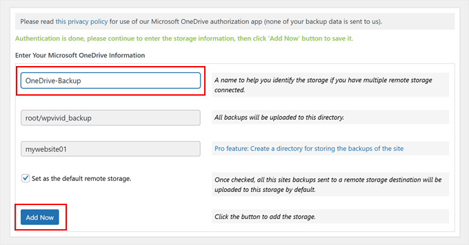 Naming a new OneDrive backup folder path in WPvivid Naming a new OneDrive backup folder path in WPvivid