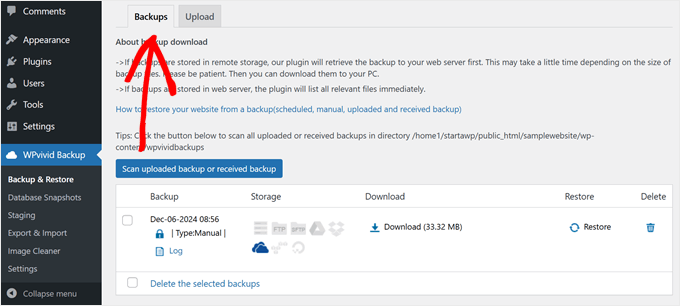 Viewing a backup file in WPvivid Viewing a backup file in WPvivid