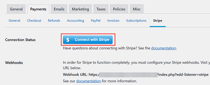 Click Connect With Stripe button Click Connect With Stripe button