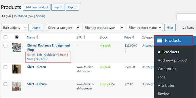 Fai clic sul link Modifica per il tuo prodotto preferito