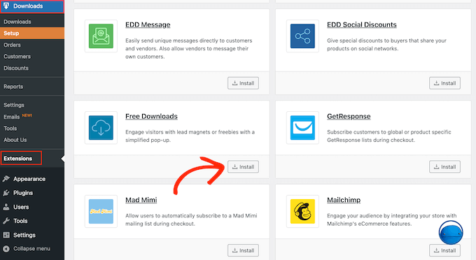 Installing the Free Downloads Easy Digital Downloads extension Installing the Free Downloads Easy Digital Downloads extension