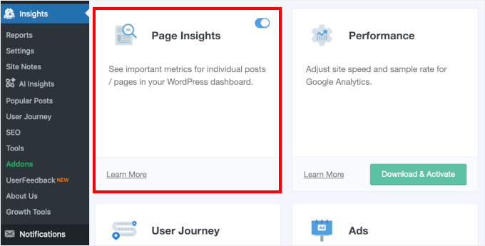 Activating the Page Insights addon Activating the Page Insights addon