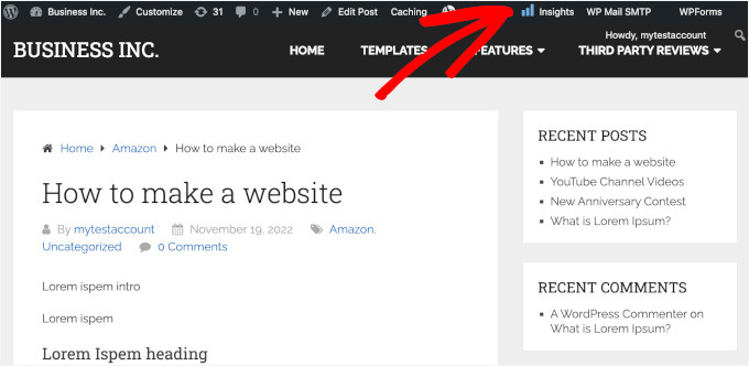 Clicking the 'Insights' link in the admin bar Clicking the 'Insights' link in the admin bar
