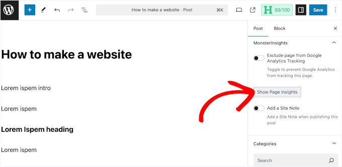 Seeing post insights from the editor Seeing post insights from the editor