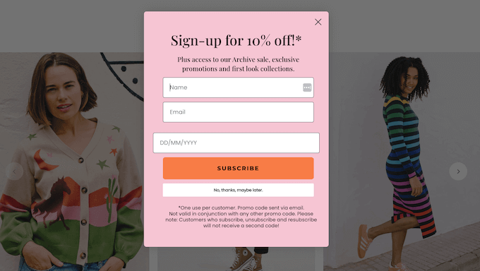 ニュースレター登録フォームの例