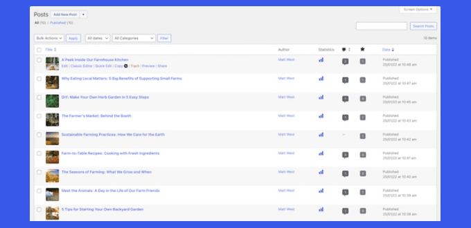 WordPress.com posts screen in new interface WordPress.com posts screen in new interface