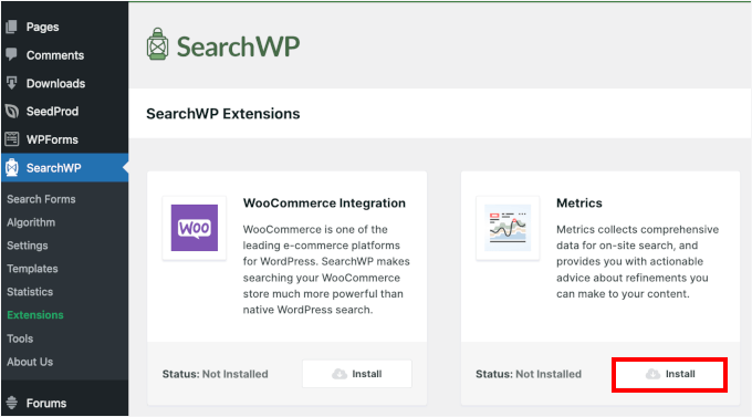 Metrikler uzantısını yükleme Metrikler uzantısını yükleme