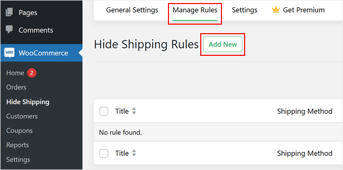 Adăugarea unei noi reguli personalizate în Hide Shipping pentru WooCommerce Adăugarea unei noi reguli personalizate în Hide Shipping pentru WooCommerce