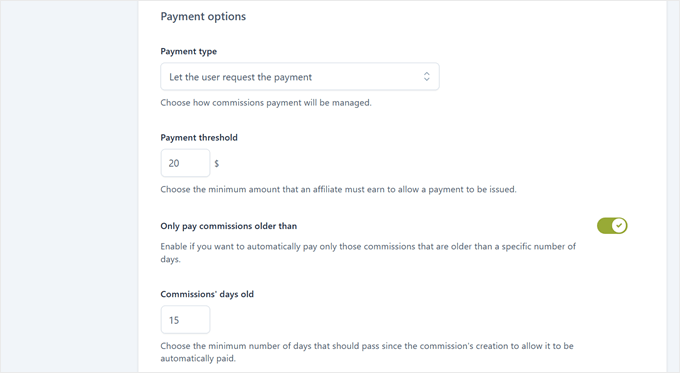 YITH WooCommerce Affiliates payment options