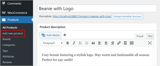 Adding a new product in WooCommerce Adding a new product in WooCommerce