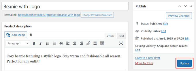 Updating a WooCommerce product page Updating a WooCommerce product page