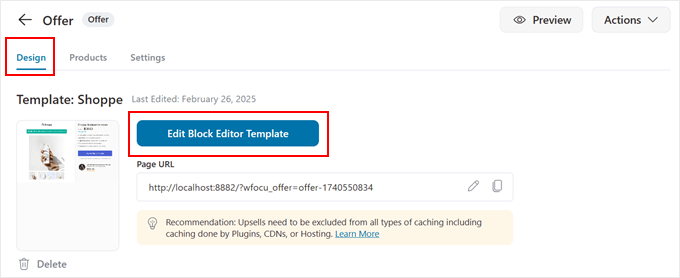 Opening the block editor to customize the FunnelKit offer page Opening the block editor to customize the FunnelKit offer page