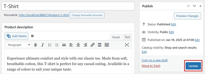 Updating a WooCommerce sample product Updating a WooCommerce sample product