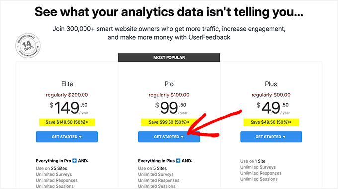 UserFeedback pricing plans